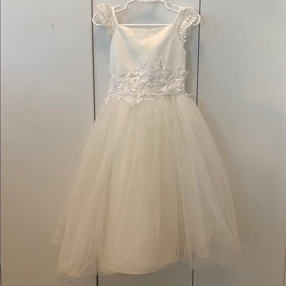 David's Bridal Flower Girl - Ivory Lace Dress